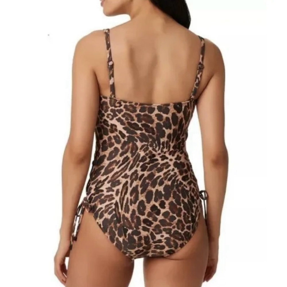 Bar III Beach Cheetah Lace-Up One-Piece Swimsuit - Picture 2 of 8